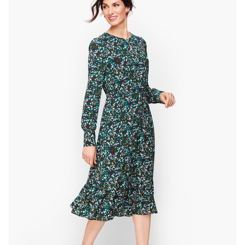 Talbots size 16 floral FLOWING FLOUNCE HEM FIT & FLARE DRESS - FLOWERS